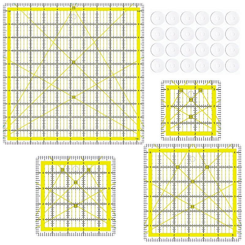 ZICALSO Quilting Rulers, Acrylic Square Rulers (3.5", 5", 6.5", 10.5"), Fabric Cutting Ruler with Non-Slip Rings for Quilting and Sewing - Image 1